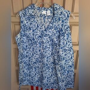 InDueTime Maternity Blouse Surplice Bodice SzM Lt White/Lt Blue Sleeveless Cute